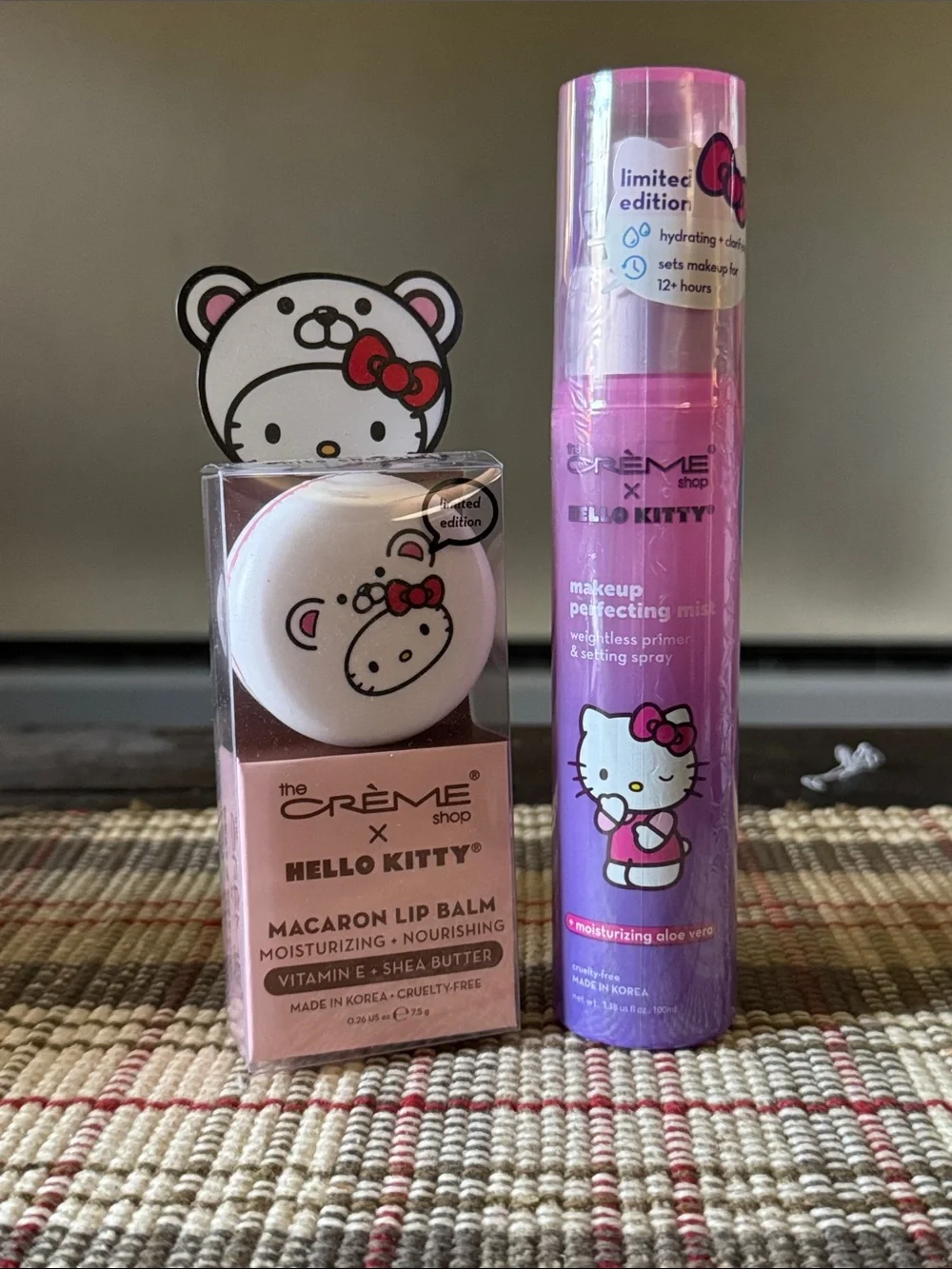 The Crème Shop x Hello Kitty Pink Makeup Perfecting Mist & Macaron Lip Balm Set